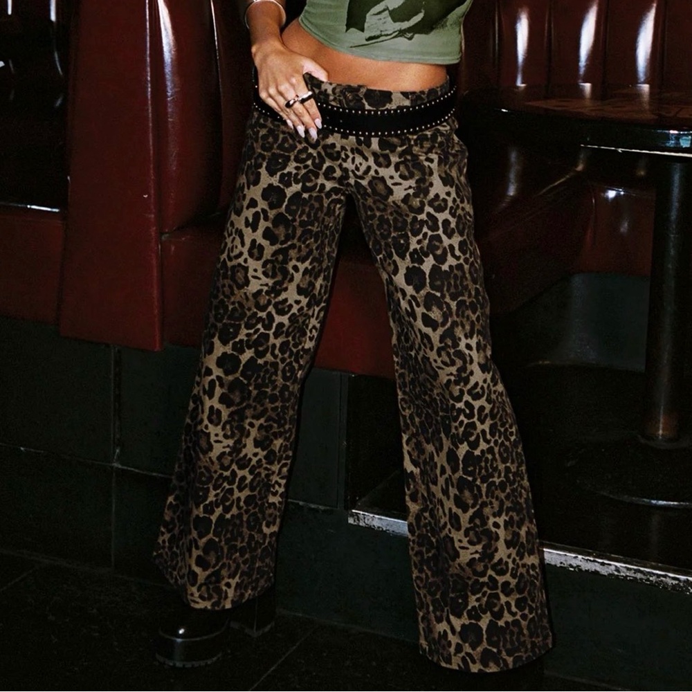 Princess Polly Leopard Print Wide-Leg Pants
